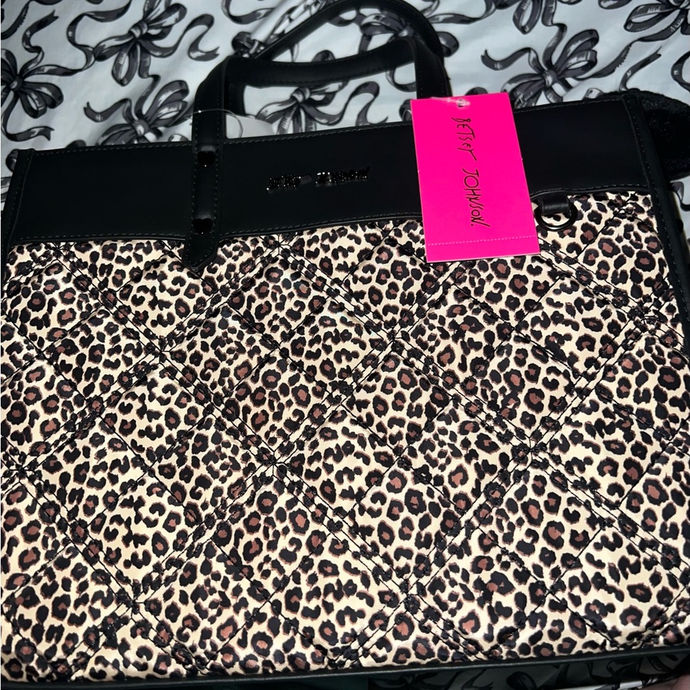 Betsey Johnson Black and Leopard Quilted Laptop Bag